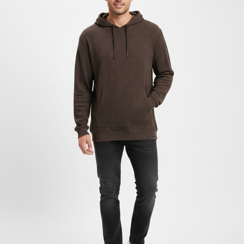 NWT Modern Culture Espresso Brown Cable Knit Textured Hoodie Size L
